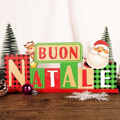 GEBETTER Italienisch Schriftzug Buon Natale Aufsteller 30 * 13.4cm Holz mit Spruch Deko Geschenk Geschenkideen für Weihnachten Holzdeko Weihnachtsdekoration