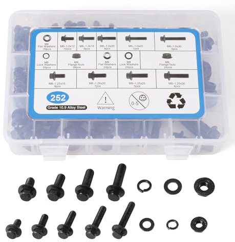 BESTBOMG Tornillos Hexagonales, 252 Piezas de Pernos Tuercas Arandelas Kit, Juego de Tornillos Tornillos y Arandelas, Acero al Carbono Juegos de Tuercas y Pernos