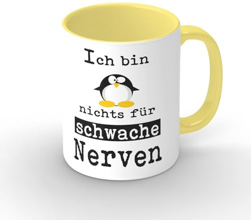 MotivMonster-Tasse - Ich bin nichts für schwache Nerven Pingu - Handmade - Hellgelb