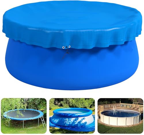 12Ft Swimming Pool Cover, Round Pool Cover for Above Ground Pools, Solar Pool Cover Protector with Drawstring, Waterproof and Dustproof Cover for Swimming Pool, Hot Tub, Trampolines