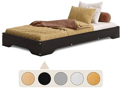 smartwood Kinderbett 140x200 mit Lattenrost - Schwarz - Bodenbett TILA 7 für Jungen und Mädchen - Schnell montierbar - Kleinkind Bett belastbar bis 300 kg