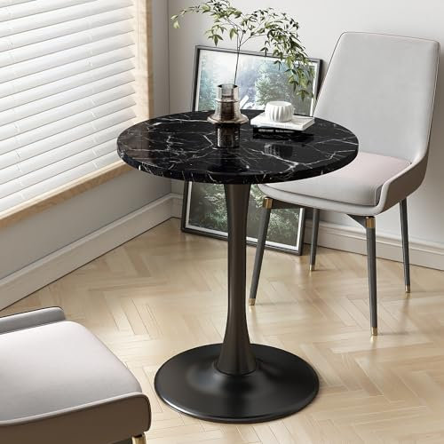 Kasinali Runder Tisch aus schwarzem Marmor, moderner Esstisch, Marmorstruktur, Tulpe, runder Küchentisch, Mitte des Jahrhunderts, Couchtisch für Wohnzimmer, 61 cm