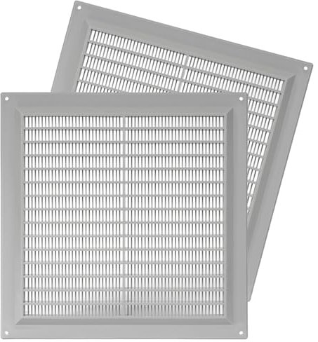2-Pack 10'' x 10'' Inch / 250 x 250 mm Plastic Grey - Vent Cover - Square Duct Cover - Air Vent Louver - Protective Screen Mesh - HVAC Ventilation
