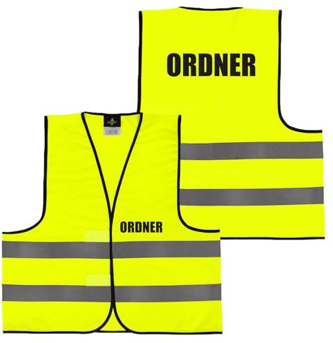 Alsino Warnweste mit Aufdruck - Sicherheitsweste Notarzt Sanitäter Brandschutzhelfer Ersthelfer Ordner Rücken/Front- Druck - M/XL/XXL/5XL, Größe wählen:XXXXXL, Motiv wählen:022 Ordner (Gelb)