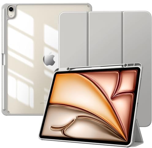 TiMOVO Hülle für New iPad Air 13 Zoll (M3/M2-2025/2024), Schutzhülle mit Stifthalter, Schlank Ständer Schutzhülle mit Klarer Transparent Rückseite für iPad air 13, Auto Schlaf/Aufwach, Hell Grau