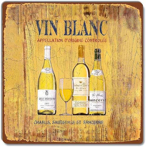 Générique Vin Blanc Plaque déco métal pour Bar Cuisine Garage-Métal de Signe murale cadeau aux amateurs de bière vintage -30,5 x 30,5 cm