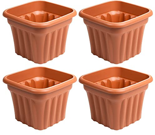 M1SS Set of 4-40cm Traditional Terracotta Square Planter Plastic Weather Resistant Flower Pots Plant Pot Container Home Gardening Nursery Aloe Orchid Seedlings Sapling Box Drainage Holes