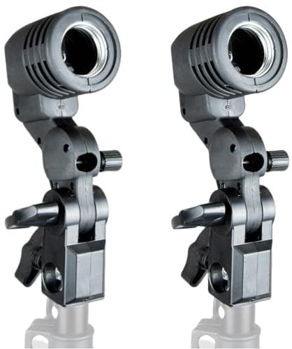 BOLLUMA 2 Packs E27 Lamp Holder with Light Stand Mount Umbrella Holder, Photography Studio Swivel Socket for Lamp Bulb Light Stand, Single Lamp Holder
