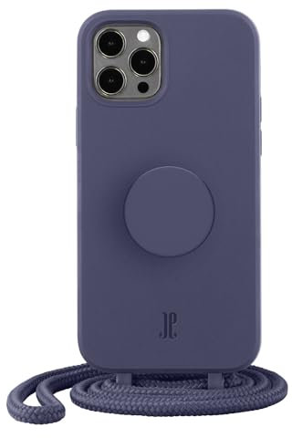 Just Elegance Hülle - Necklace Case - Handyhülle kompatibel mit iPhone 12/12 Pro - Handy Schutzhülle mit Abnehmbarer Kordel und Fingerhalter (Navy Blue)