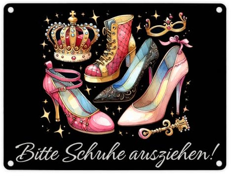 Schuhe ausziehen Metallschild in 15x20 cm mit Spruch Bitte Schuhe ausziehen Eingangsbereich-Deko Gastfreundlich Sauberkeit Willkommensschild Zuhause