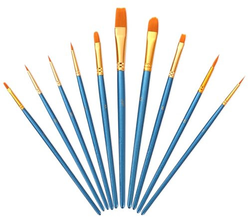 ILantule 10 Pièces Pinceaux Peinture,Lot de Pinceaux Nylon Professionnels,pour Peinture Acrylique,Peinture À l'huile,Aquarelle Et Gouache,pour Artistes,Adultes Et Enfants(Bleu)