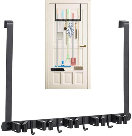 Arrovarp Over The Door Broom Holder | Metal Over The Door Organizer,Heavy Duty Stainless Steel Tool Hanger for Laundry Room, Restaurant, Bathroom