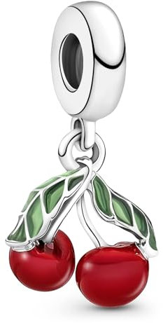 Sterling Silber S925 Kirschblüten Rot Charms & Beads für Damen,Family,Blume Glühwürmchen Schildkröte Moments Früchte Charm Anhänger für Armbänder,Sicherheitskette,Geschenk für Frauen Geburtstag