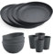 HOMGEN Plastic Plates and Bowls Set - 12 PCS Unbreakable Tableware Set - Reusable Plates Bowls 11 oz Cups - Microwave & Dishwasher Safe Dinner Plates - Lightweight Party Dinnerware Service for 4