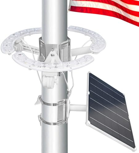 Gakigond Solar Powered Flag Pole Light, Outdoor IP65 Waterproof Dusk to Dawn,Fits 2''-6'' Diameter American Flagpole, 24 Super Bright LEDs Solar Flag Pole Light, Up to 12 Hours Work Time (White)
