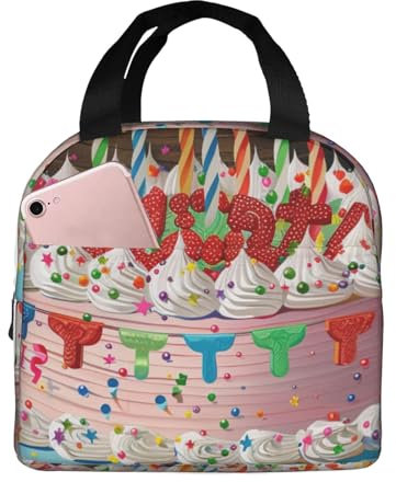 KCGSDEGV Thermo-Handtasche mit Aufdruck Happy Birthday, isolierte Lunchtasche für Männer und Frauen, wiederverwendbare Kühltasche für Büro, Schule, Outdoor