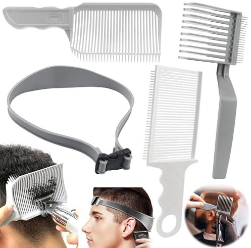 4PCS Haarschneidekamm Friseur Kamm, Verstellbare Haarschneide Schablone, Silikon Fade Kamm übergang Kämme Haarschnitt Kämme Haarschneidehilfe für Herren Salon Friseur Grau