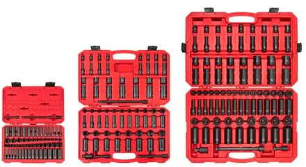 TEKTON 1/4, 3/8, 1/2 Inch Drive 6-Point Impact Socket Set with Cases, 220-Piece (5/32-1-1/4 in., 4-32 mm) | SID99403