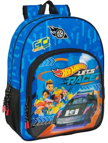 Safta HOT WHEELS LET'S RACE - Mochila Escolar Niño, Mochila Niño, Mochila Infantil, Adaptable a Carro, Ideal para Niños en Edad Escolar, Cómoda y Versátil, Calidad y Resistencia, 33x14x42 cm