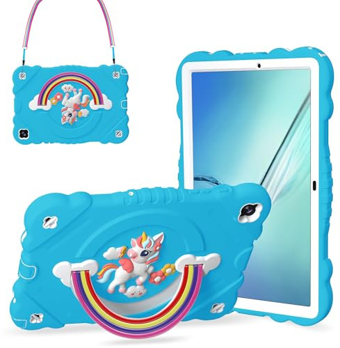 XZC Funda para Samsung Galaxy Tab A8 de 10.5 pulgadas (SM-X205N/X200N/X207) 2021/2022 Unicornio, resistente a los golpes, funda protectora con correa ajustable para el hombro (azul claro)