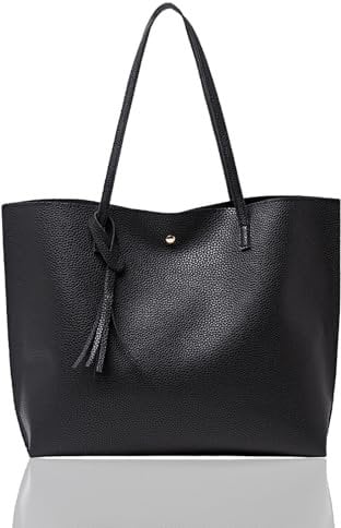 SSKHE Borsa tote nera con tasca interna, grande capacità, impermeabile, moderna, in pelle morbida, per lavoro, scuola, shopping, tempo libero, per donne, Nero , One Size
