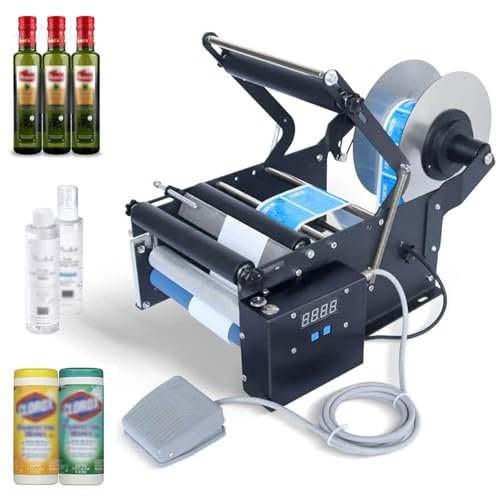 FANGQMM Round Bottle Labeling Machine Semi-Automatic Round Bottle Labeling Machine Label Maker Bottle Labeler Electric Bottle Labeler Machine for Round Glass Plastic Metal Bottle etc