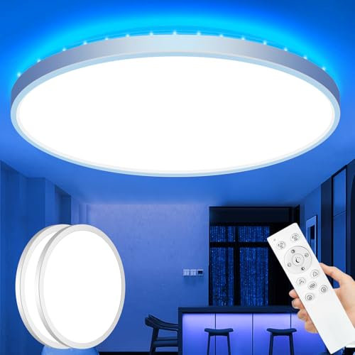 zemty 39CM LED Deckenleuchte Dimmbar, 36W 3600LM RGB Farbwechsel Deckenlampe 3000K-6500K, IP54 Wasserfest Flach Lampe Decke für Badezimmer Kinderzimmer Schlafzimmer 2 Stück