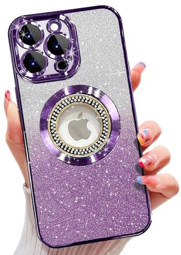für iPhone 14 Pro Hülle, kompatibel mit MagSafe, mit Kameraschutz, Glitzer TPU Handyhülle Kompatibel mit iPhone 14 Pro Stoßfest Kratzfest, Niedliche Phone Case für Frauen und Mädchen Lila