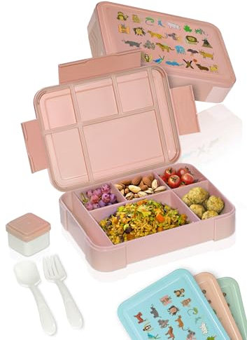 Deine Schulhelden Bento Box - Brotdose für Kinder - Bruchfeste, Auslaufsichere Lunchbox mit Besteck und Becher - BPA frei, Spülmaschinenfest und Mikrowellengeeignet - Kapazität 1330 ml (rosa)