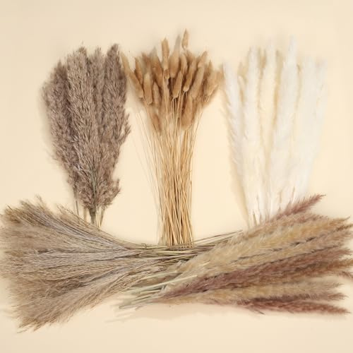 105 Stück Pampasgras Deko natürlich getrocknete Pampas mit Schilf Pampasgras, Trockenblumen, Hasenschwanzgras - für Hochzeit, Wohnkultur, Schlafzimmer Trockenblumen Deko