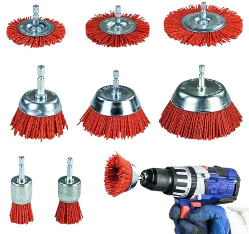 8 Stück Nylon Schleifbürsten Set, Nylon-Bohrbürstenset mit 1/4 Zoll Sechskantschaft, für Bohrmaschine & Akkuschrauber, Ø 65mm Bürste Schleifaufsatz zur Entfernung von Rost, Farbe, Korrosion