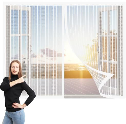 Zanzariera Finestra Scorrevole 240 x 130 cm Zanzariere Magnetiche per Porte Chiusura Automatica Traspirante per Balcone e Porta Finestra, Bianco