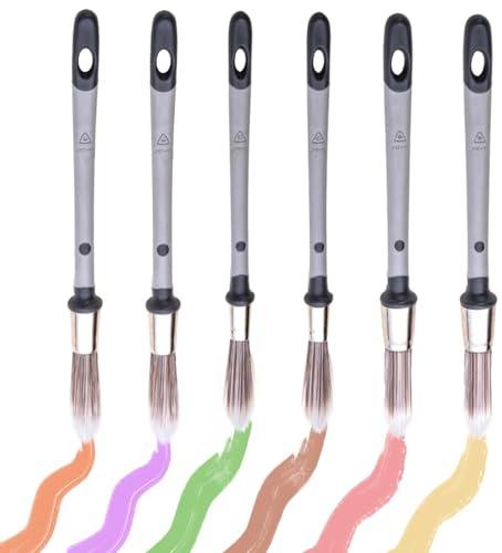 6 Pcs Small Paint Brushes Set for Walls - 0.45/0.6/0.7 Inch Round Trim Paint Brushes Precision Cutting-in for Baseboards Corners & Edges Ultra-Smooth Finish Decorating Tools for Professionals & DIYers