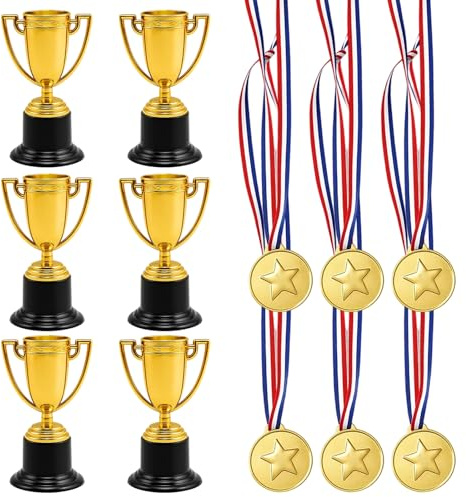 JcvPot Pokal Kinder, 12 Stück Mini Pokale Für Kinder, Trophäe Für Kindergeburtstag, Schule Wettbewerbe Und Sportveranstaltungen, Aus Langlebigem Kunststoff