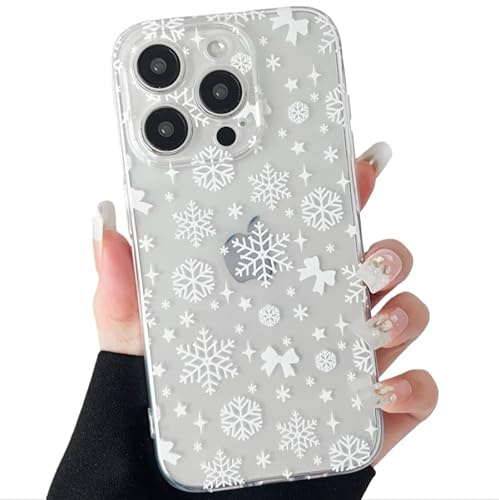 ZTOFERA Weihnachten Handyhülle für iPhone 15 Pro, Durchsichtig Weiche TPU Silikon Hülle mit Aesthetic Christmas Motiv Design für Mädchen Frauen Stoßfest Schutzhülle, Schneeflocke-Klar