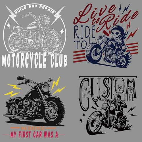 SUPERDANT 4PCS Retro Motorcycle Iron on Transfers Heat Transfer Stickers Washable Iron on Decals for T Shirts DTF Transfers Ready to Press for Man Clothing Hoodie Jackets DIY Gift