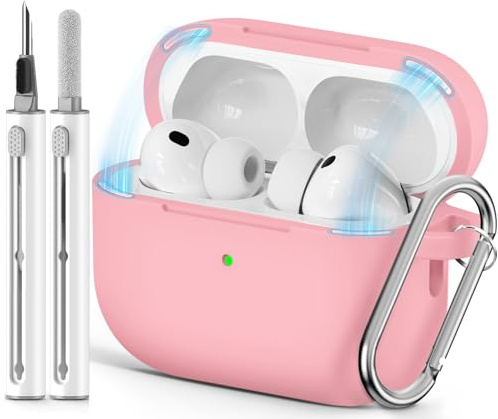 Inesore Compatible with AirPods Pro 3 Hülle - Magnetic Pink | Silicone Protective Case Cover for Apple Air Pod Pro 3rd (2025), Magnetic Lid Lock Design, with Cleaning Kit