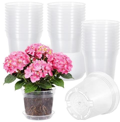 Zourglow 30Pcs Plastic Plant Pots with Drainage10cm | Clear Orchid Pot with Tray, Nursery Planter for Potting Orchids Succulents, Flower Seedling Pot for Indoor Outdoor Garden