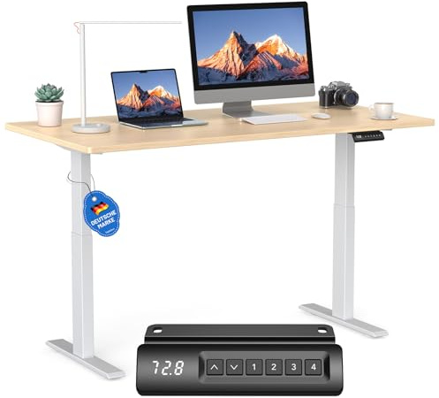 DeHong 3WYZBM168 elektrisch Höhenverstellbarer Schreibtisch, 25 mm Tischplatte Schreibtisch 160x80 cm, Elektrisch bürotisch höhenverstellbar schreibtische & arbeitsplätze (Weiß+Beige, 160cm*80cm)