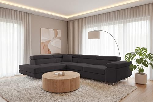 SOFILAND Ecksofa Luca L-Form mit Schlaffunktion und Bettkasten, wasserabweisender Velour, haustierfreundlich (Graphit, Links)