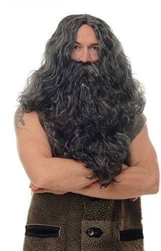 WIG ME UP - WIG011-P103PC309 Perücke Bart Vollbart Fasching Karneval Prophet Sadhu Guru Jesus Hipster Wikinger Barbar schwarz