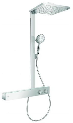 hansgrohe wassersparendes Duschsystem Raindance E 300 Regendusche (Duschkopf, Duschstange, Thermostat, Schlauch, 3 Strahlarten) Chrom, 600mm