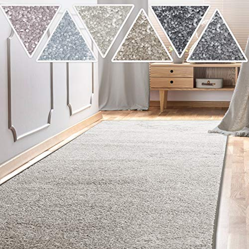 casa pura Teppich Läufer flauschig | Meterware auf Maß | Teppichläufer für Wohnzimmer, Flur, Küche usw. | kuschlig weiche Hochfloor Schlafzimmer oder Flurteppich Sundae Silber 80x100cm