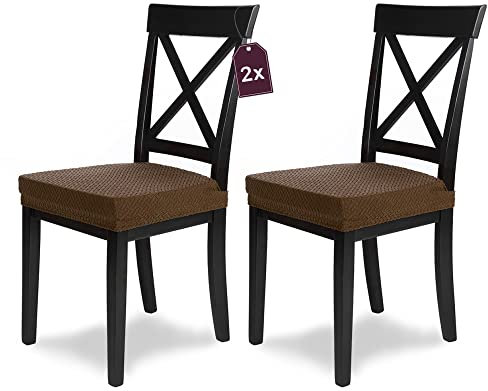 SCHEFFLER-Home Stuhlbezug Luna – 2er-Set Braun – Elastische Stuhlhussen mit 4-Flex-Saum und Gummiband – Weiche, Dehnbare Sitzbezüge aus Samt für Esszimmerstühle