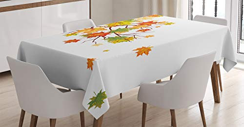 ABAKUHAUS Fallen Tischdecke, Herbst Laub Maple Leaf, Für den Inn und Outdoor Bereich geeignet Waschbar Druck Klar Kein Verblassen, 140 x 240 cm, Orange Gelb