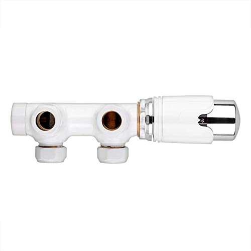 S SIENOC Kit de connexion pour raccordement mural Thermostat raccordement central chromé 50mm Robinet à soupape thermostatique Robinet pour radiateur Au coin -Tubes muraux Blanc
