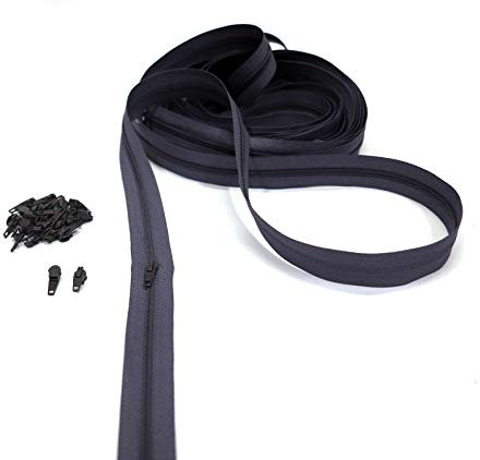 Cerniere Lampo al Metro in Nylon, Catena Continua, 20 Colori a Scelta, Zip in Metallo, 7 Lunghezze, 4 mm 100% Poliestere, Made in Italy (Aubergine, 2 m + 5 Cursori)