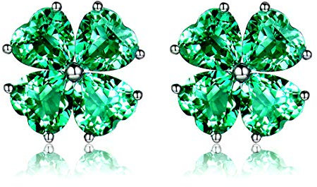 Trèfle à quatre feuilles Argent 925 silver Boucles d'Oreilles Femme de et Boite-cadeau, Émeraude verte Synthèse, Sans Allergène, bijoux femme, Saint-Valentin Cadeau parfait