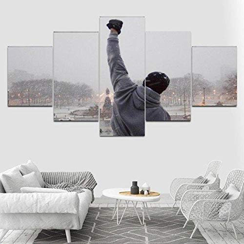 Bilder 5 Teilige Leinwandbilder Painting Kunstdruck Rocky Balboa berühmte Person Bilder auf Leinwand 5 Teile Leinwanddrucke Wohnzimmer Wohnkultur 100X55Cm