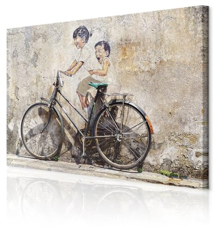 decomonkey Akustikbild Banksy 120x80 cm 1 Teilig Leinwand Modern Bilder on | Wandbilder XXL, Schallschlucker, Schallschutz, Akustikdämmung, Wandbild, Deko, Leise, Street Art, Kids, a, Bike